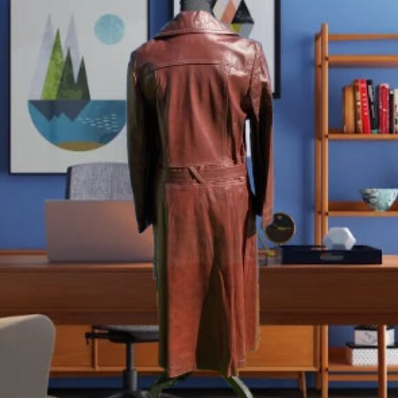 UNWORN Vintage Leather Coat Size L Retro Boho Fall Office Daily Wear 70s - Picture 2 of 12